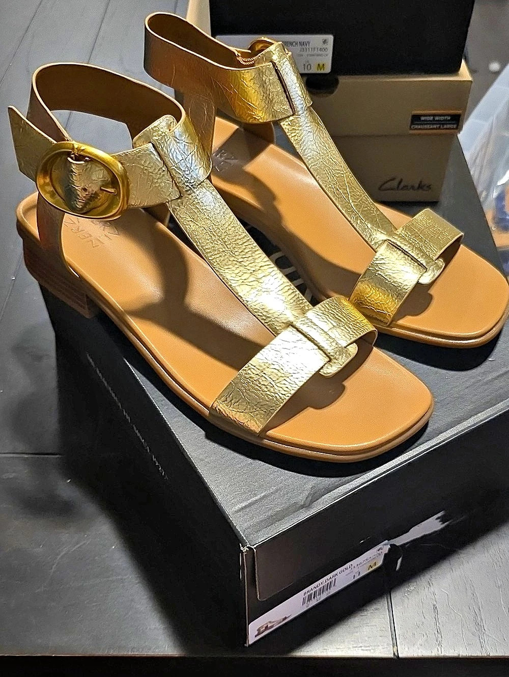Naturalizer Brandy Metallic Dark Gold Strappy Sandals